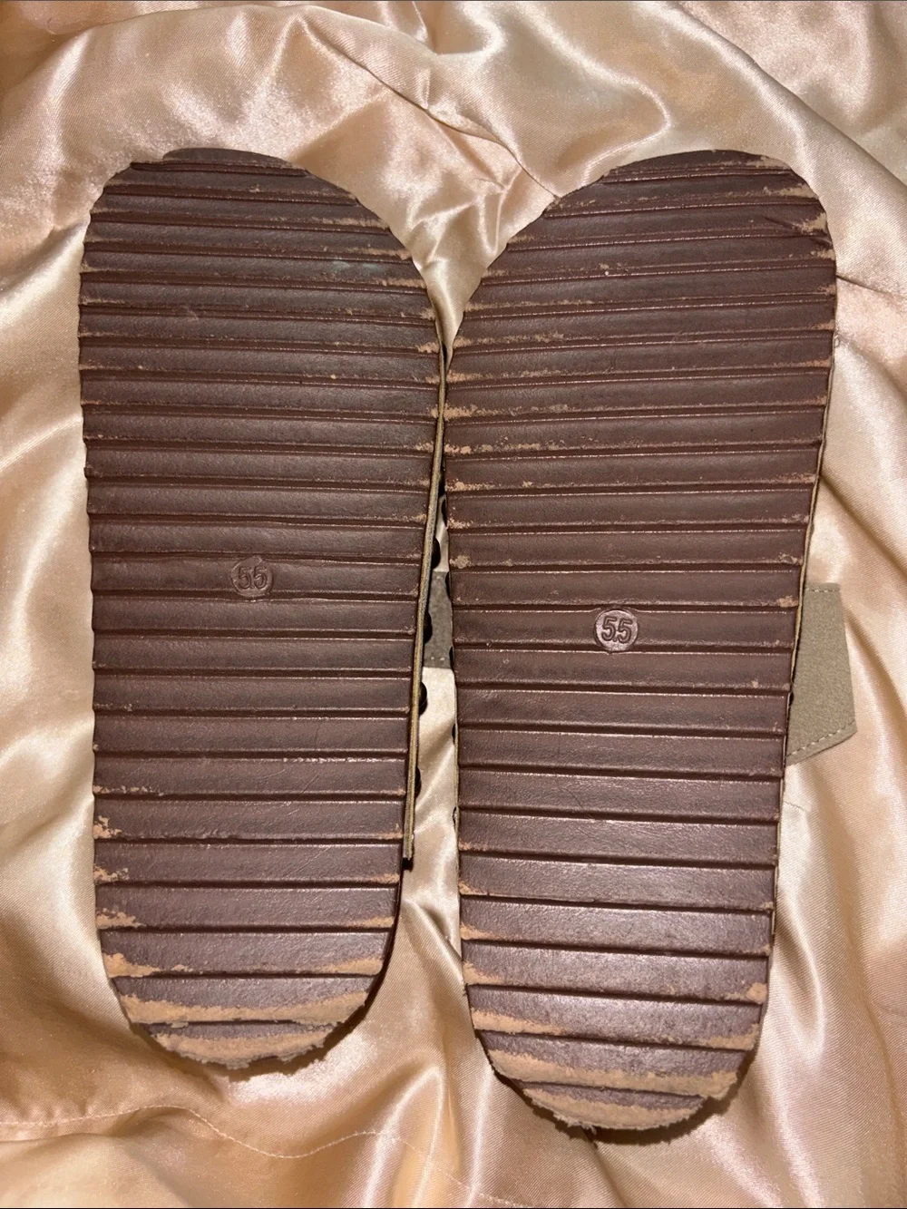 Madden Girl Taupe Double-Buckle Slide Sandals with Gold Buckles